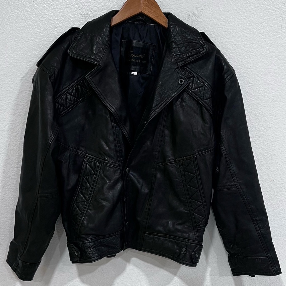 Vintage Deadstock Premium Geometric-Detailed Bomber Jacket in Midnight Black